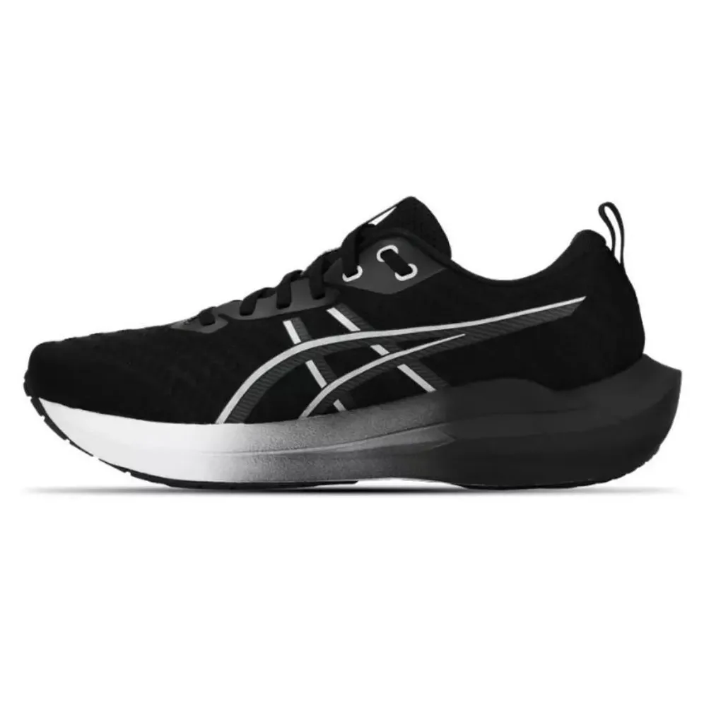 Vista frontal do tênis Asics Gel-Shogun 8 masculino preto com detalhes em prata